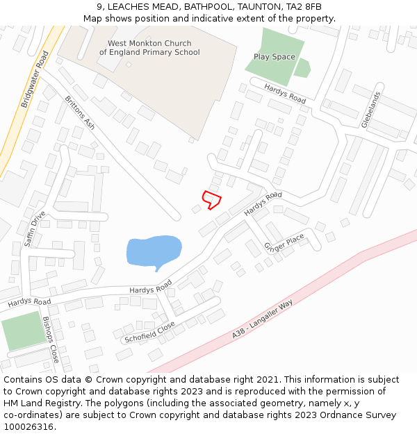 9, LEACHES MEAD, BATHPOOL, TAUNTON, TA2 8FB: Location map and indicative extent of plot