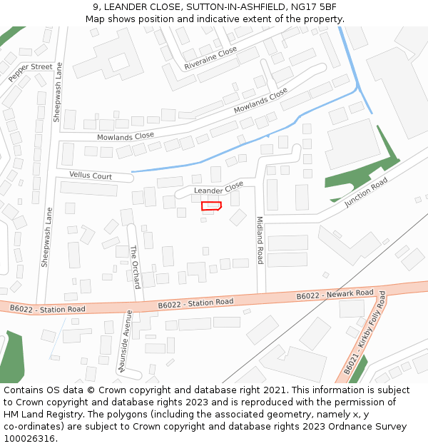 9, LEANDER CLOSE, SUTTON-IN-ASHFIELD, NG17 5BF: Location map and indicative extent of plot