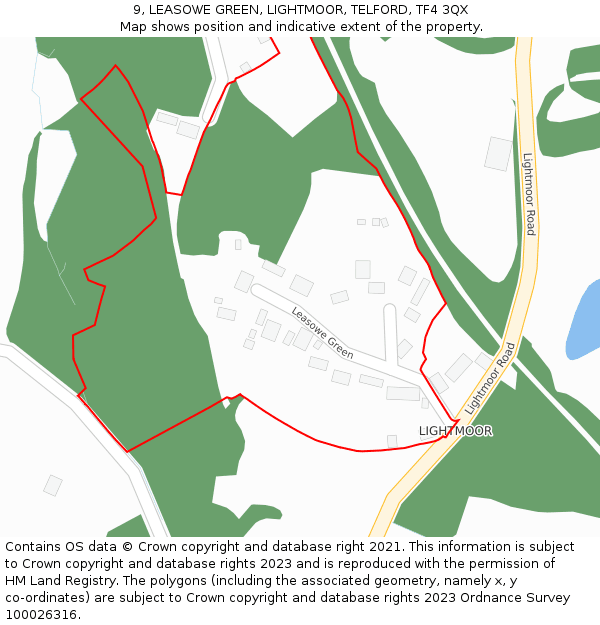 9, LEASOWE GREEN, LIGHTMOOR, TELFORD, TF4 3QX: Location map and indicative extent of plot