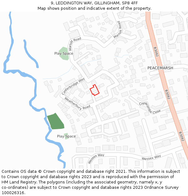 9, LEDDINGTON WAY, GILLINGHAM, SP8 4FF: Location map and indicative extent of plot