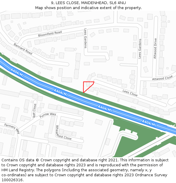 9, LEES CLOSE, MAIDENHEAD, SL6 4NU: Location map and indicative extent of plot