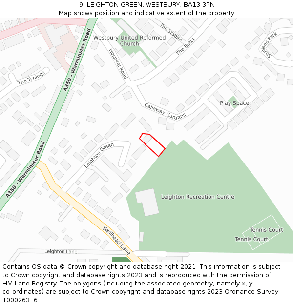 9, LEIGHTON GREEN, WESTBURY, BA13 3PN: Location map and indicative extent of plot