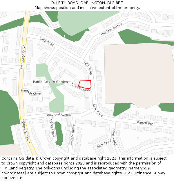 9, LEITH ROAD, DARLINGTON, DL3 8BE: Location map and indicative extent of plot