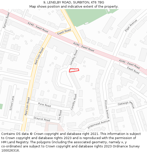 9, LENELBY ROAD, SURBITON, KT6 7BG: Location map and indicative extent of plot