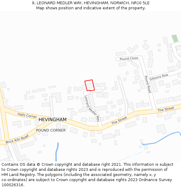 9, LEONARD MEDLER WAY, HEVINGHAM, NORWICH, NR10 5LE: Location map and indicative extent of plot