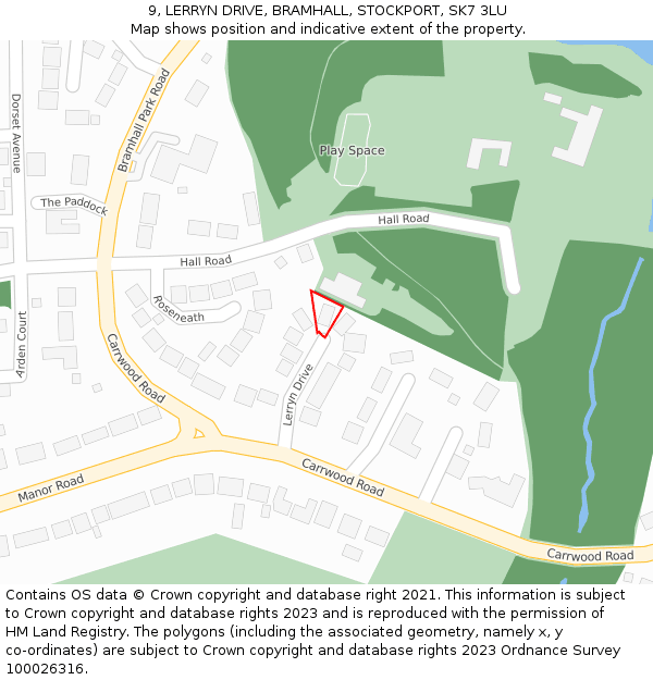 9, LERRYN DRIVE, BRAMHALL, STOCKPORT, SK7 3LU: Location map and indicative extent of plot