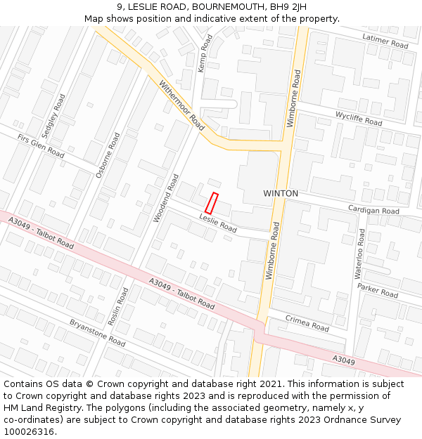 9, LESLIE ROAD, BOURNEMOUTH, BH9 2JH: Location map and indicative extent of plot