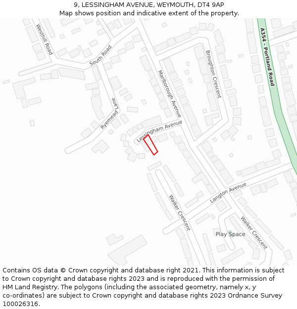 9, LESSINGHAM AVENUE, WEYMOUTH, DT4 9AP: Location map and indicative extent of plot