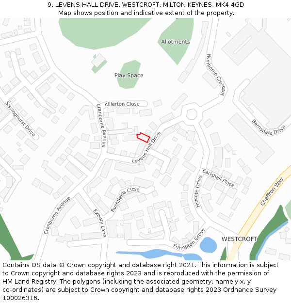 9, LEVENS HALL DRIVE, WESTCROFT, MILTON KEYNES, MK4 4GD: Location map and indicative extent of plot