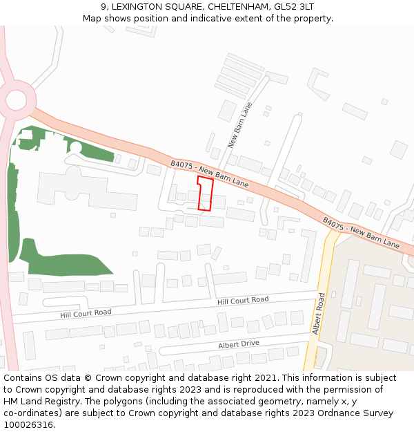 9, LEXINGTON SQUARE, CHELTENHAM, GL52 3LT: Location map and indicative extent of plot