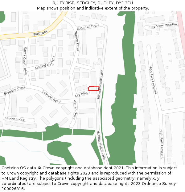 9, LEY RISE, SEDGLEY, DUDLEY, DY3 3EU: Location map and indicative extent of plot