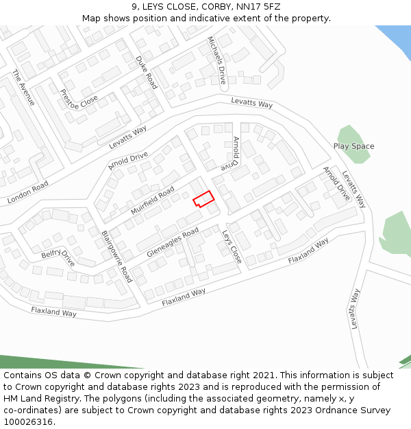 9, LEYS CLOSE, CORBY, NN17 5FZ: Location map and indicative extent of plot