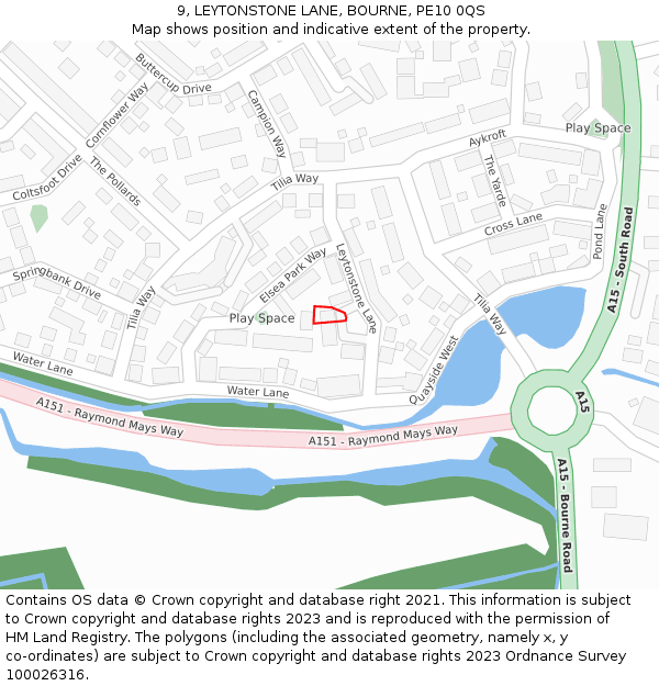 9, LEYTONSTONE LANE, BOURNE, PE10 0QS: Location map and indicative extent of plot