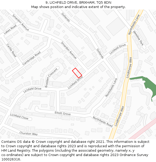 9, LICHFIELD DRIVE, BRIXHAM, TQ5 8DN: Location map and indicative extent of plot