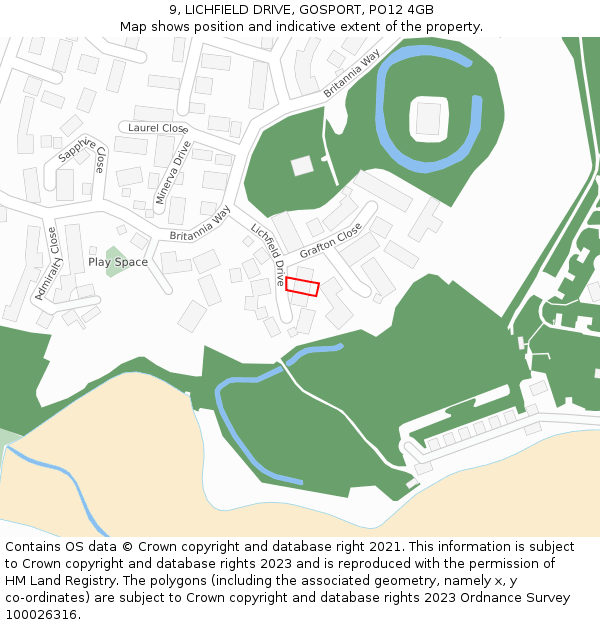 9, LICHFIELD DRIVE, GOSPORT, PO12 4GB: Location map and indicative extent of plot