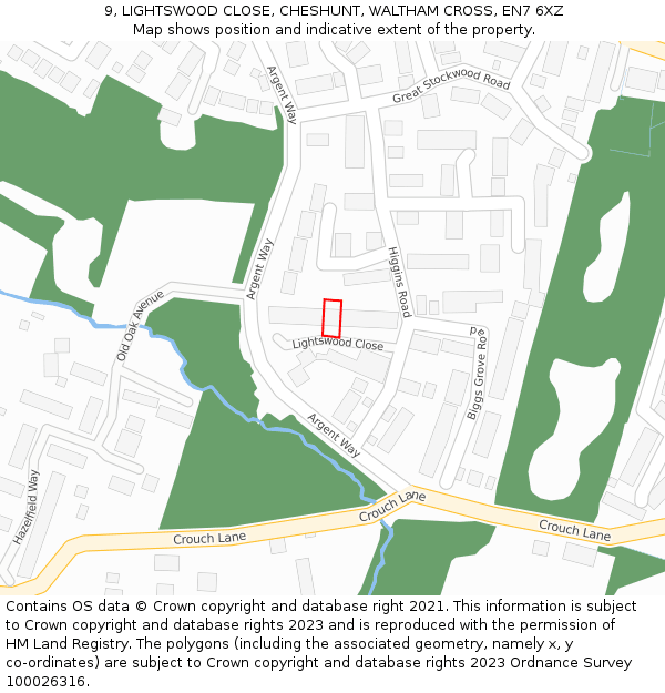 9, LIGHTSWOOD CLOSE, CHESHUNT, WALTHAM CROSS, EN7 6XZ: Location map and indicative extent of plot