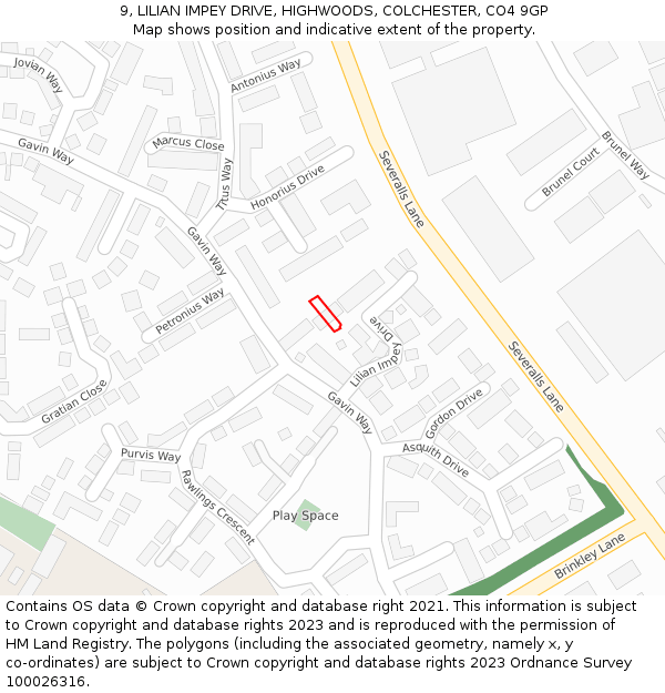 9, LILIAN IMPEY DRIVE, HIGHWOODS, COLCHESTER, CO4 9GP: Location map and indicative extent of plot