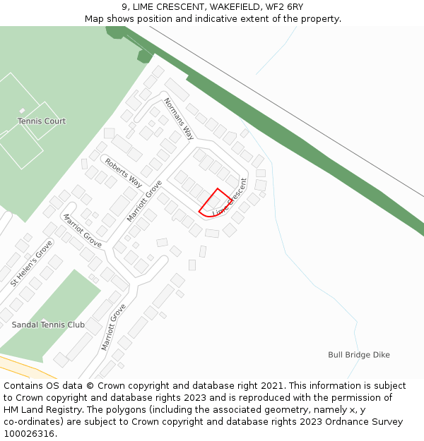 9, LIME CRESCENT, WAKEFIELD, WF2 6RY: Location map and indicative extent of plot