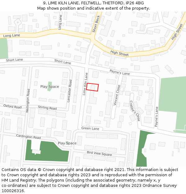 9, LIME KILN LANE, FELTWELL, THETFORD, IP26 4BG: Location map and indicative extent of plot