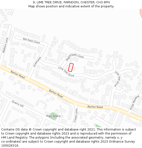 9, LIME TREE DRIVE, FARNDON, CHESTER, CH3 6PN: Location map and indicative extent of plot