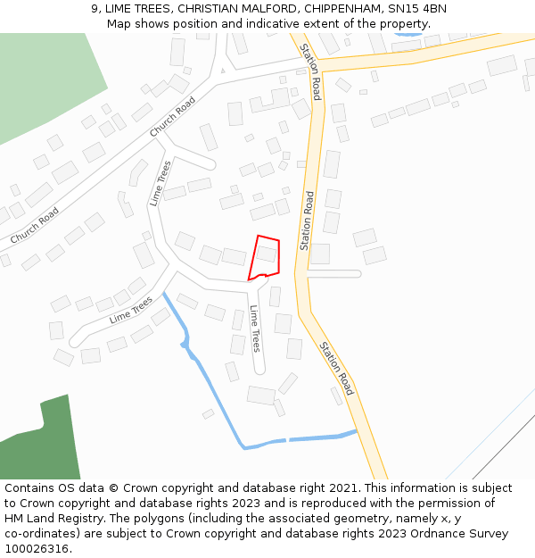 9, LIME TREES, CHRISTIAN MALFORD, CHIPPENHAM, SN15 4BN: Location map and indicative extent of plot