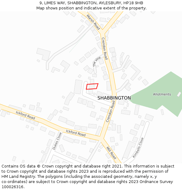 9, LIMES WAY, SHABBINGTON, AYLESBURY, HP18 9HB: Location map and indicative extent of plot