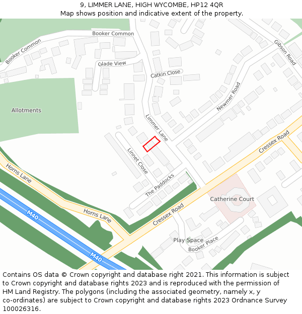 9, LIMMER LANE, HIGH WYCOMBE, HP12 4QR: Location map and indicative extent of plot