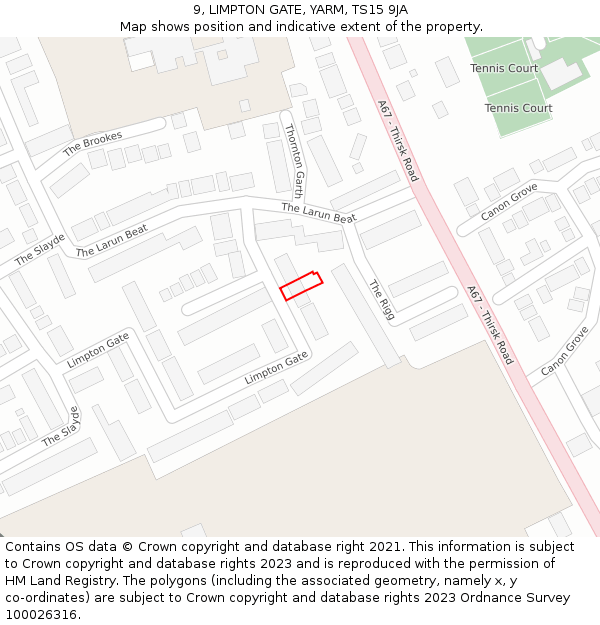 9, LIMPTON GATE, YARM, TS15 9JA: Location map and indicative extent of plot