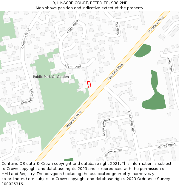 9, LINACRE COURT, PETERLEE, SR8 2NP: Location map and indicative extent of plot