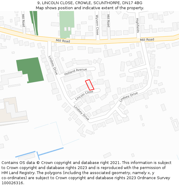 9, LINCOLN CLOSE, CROWLE, SCUNTHORPE, DN17 4BG: Location map and indicative extent of plot