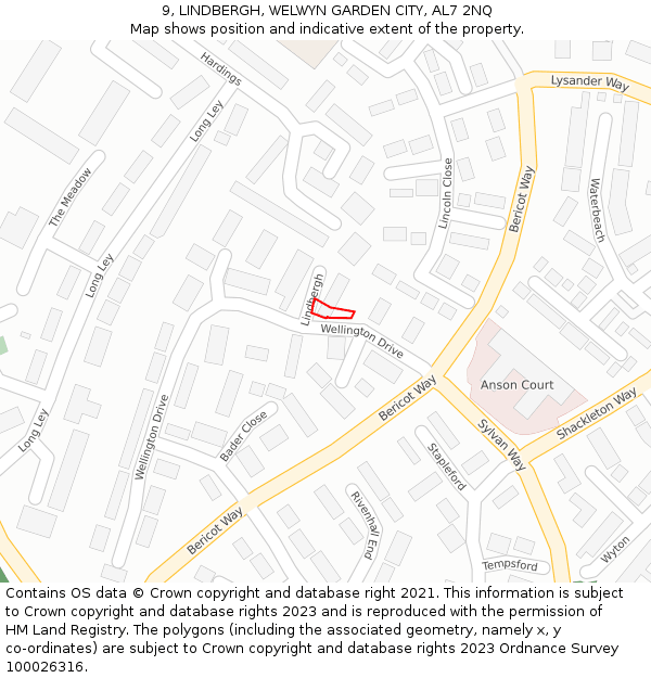 9, LINDBERGH, WELWYN GARDEN CITY, AL7 2NQ: Location map and indicative extent of plot