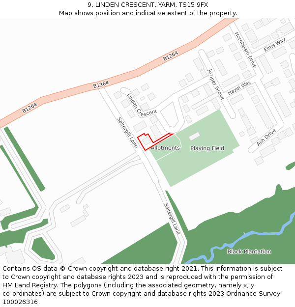 9, LINDEN CRESCENT, YARM, TS15 9FX: Location map and indicative extent of plot