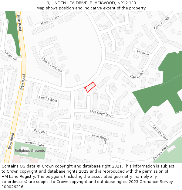 9, LINDEN LEA DRIVE, BLACKWOOD, NP12 1FR: Location map and indicative extent of plot