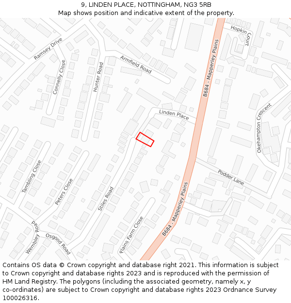 9, LINDEN PLACE, NOTTINGHAM, NG3 5RB: Location map and indicative extent of plot