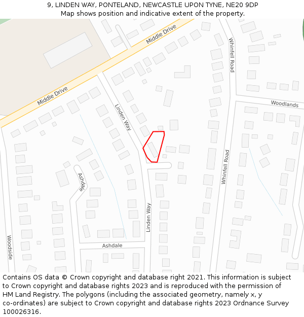 9, LINDEN WAY, PONTELAND, NEWCASTLE UPON TYNE, NE20 9DP: Location map and indicative extent of plot