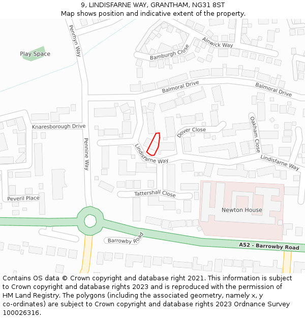 9, LINDISFARNE WAY, GRANTHAM, NG31 8ST: Location map and indicative extent of plot