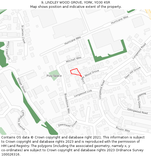 9, LINDLEY WOOD GROVE, YORK, YO30 4SR: Location map and indicative extent of plot