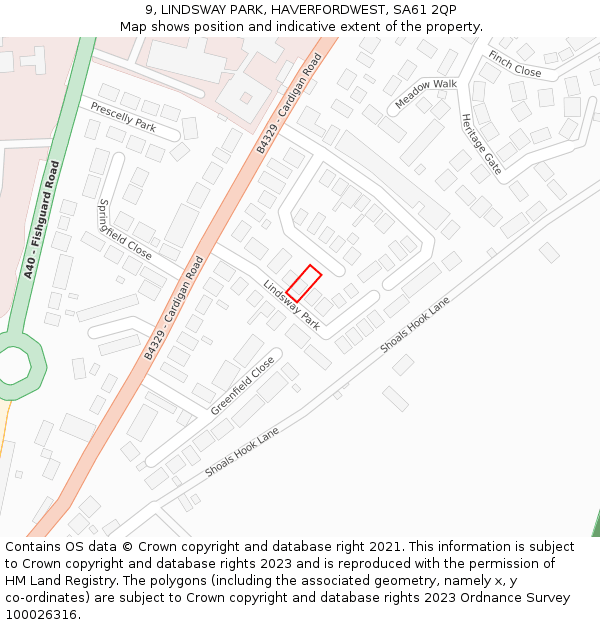 9, LINDSWAY PARK, HAVERFORDWEST, SA61 2QP: Location map and indicative extent of plot