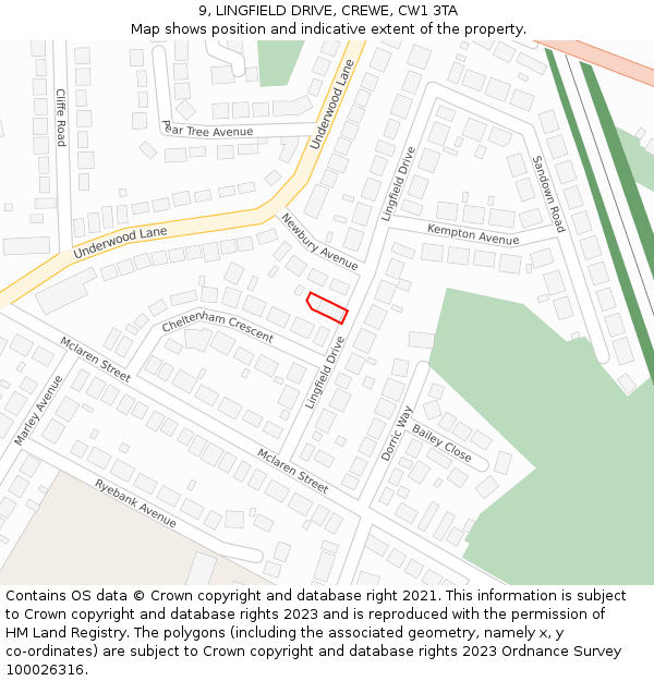 9, LINGFIELD DRIVE, CREWE, CW1 3TA: Location map and indicative extent of plot