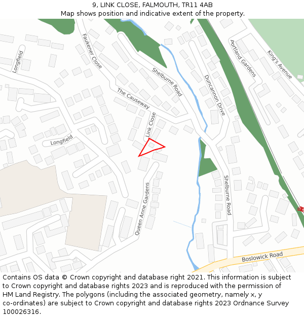 9, LINK CLOSE, FALMOUTH, TR11 4AB: Location map and indicative extent of plot