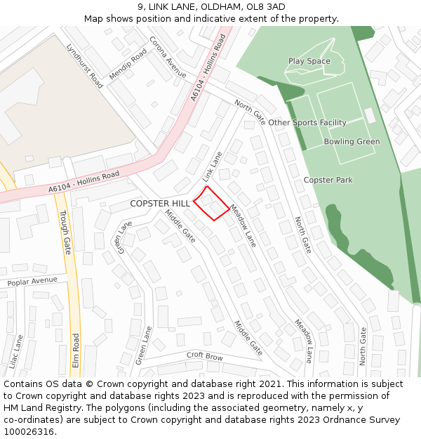 9, LINK LANE, OLDHAM, OL8 3AD: Location map and indicative extent of plot