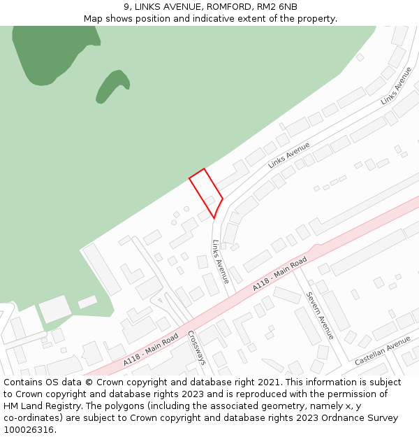 9, LINKS AVENUE, ROMFORD, RM2 6NB: Location map and indicative extent of plot