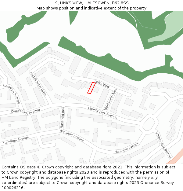 9, LINKS VIEW, HALESOWEN, B62 8SS: Location map and indicative extent of plot