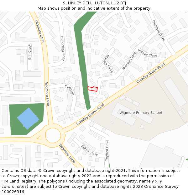 9, LINLEY DELL, LUTON, LU2 8TJ: Location map and indicative extent of plot