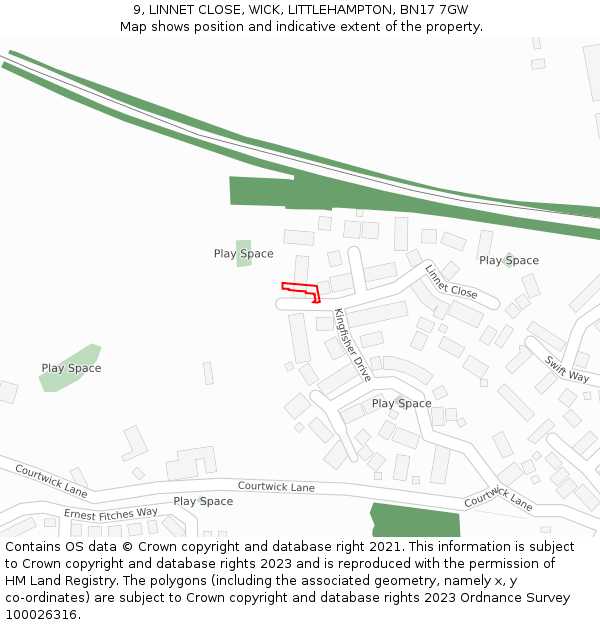 9, LINNET CLOSE, WICK, LITTLEHAMPTON, BN17 7GW: Location map and indicative extent of plot