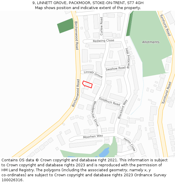 9, LINNETT GROVE, PACKMOOR, STOKE-ON-TRENT, ST7 4GH: Location map and indicative extent of plot