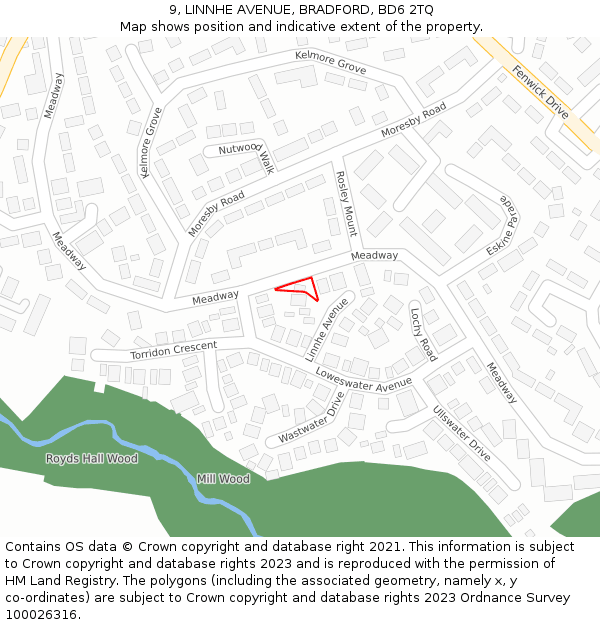 9, LINNHE AVENUE, BRADFORD, BD6 2TQ: Location map and indicative extent of plot
