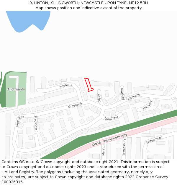 9, LINTON, KILLINGWORTH, NEWCASTLE UPON TYNE, NE12 5BH: Location map and indicative extent of plot