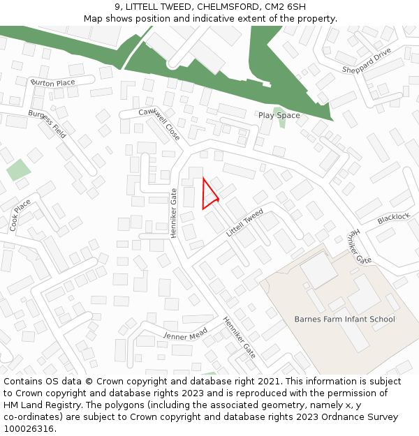 9, LITTELL TWEED, CHELMSFORD, CM2 6SH: Location map and indicative extent of plot