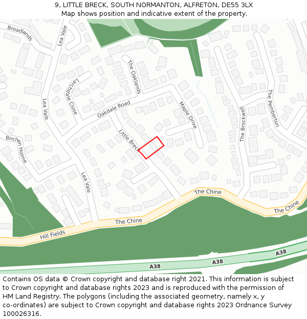 9, LITTLE BRECK, SOUTH NORMANTON, ALFRETON, DE55 3LX: Location map and indicative extent of plot